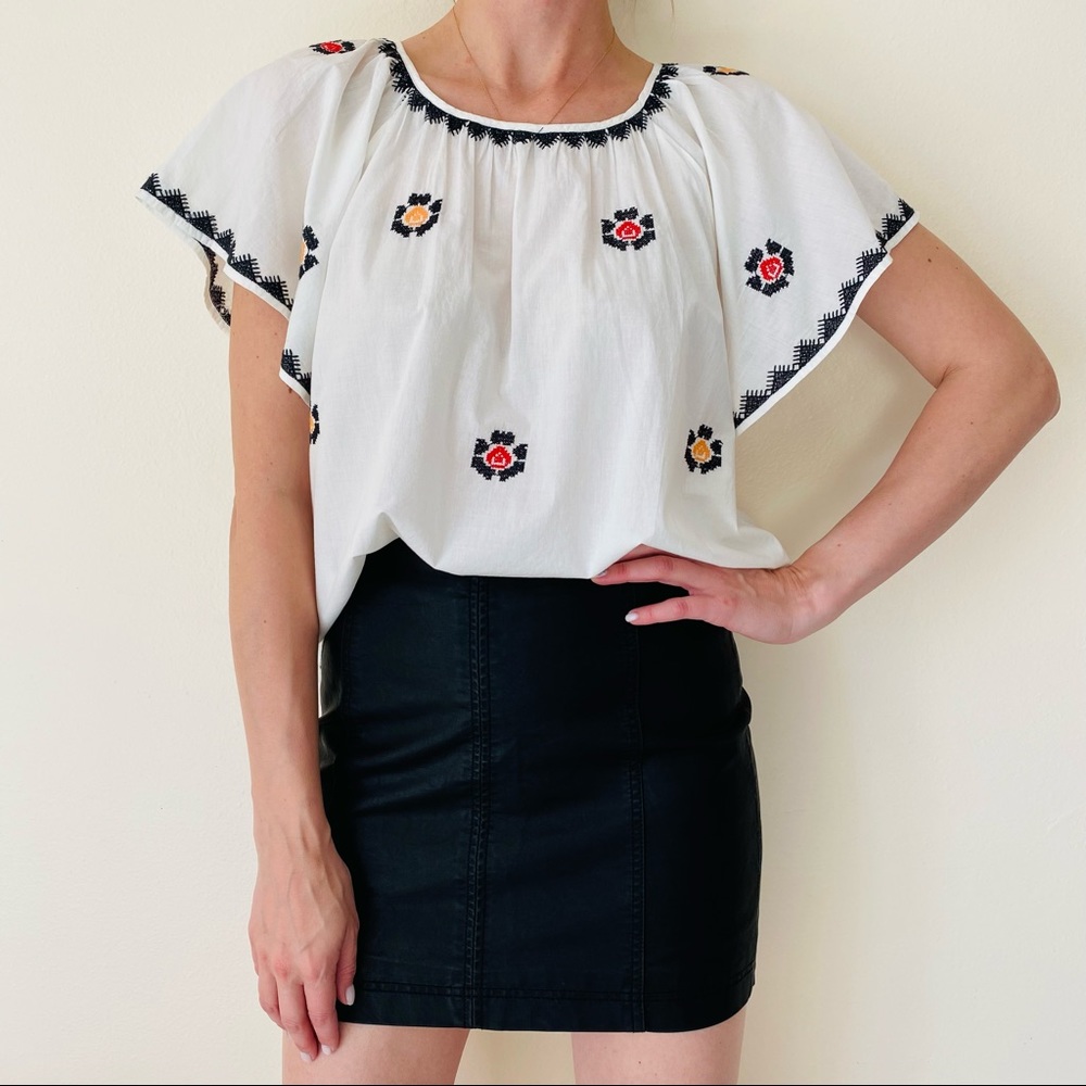 New Madewell Embroidered Flutter Cap Sleeve Lightweight 100% Cotton Blouse Top